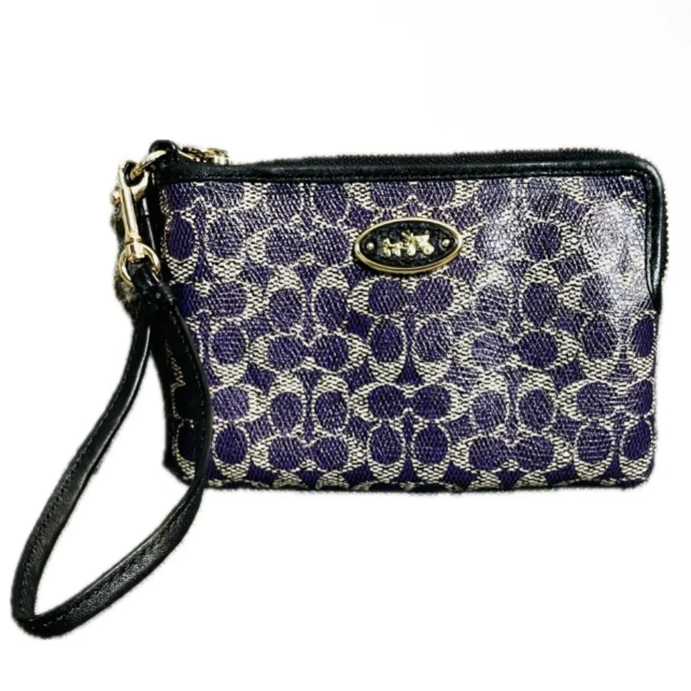 Coach Purple Signature C Coated Canvas Wristlet w/ Built-In Card Storage